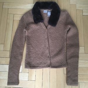Easel faux fur collar cardigan sweater sz S